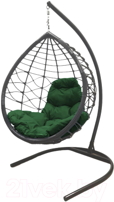 Кресло подвесное M-Group Капля Лори / 11530304 (серый ротанг/зеленая подушка)