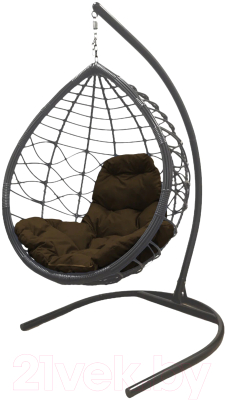Кресло подвесное M-Group Капля Лори / 11530305 (серый ротанг/коричневая подушка)