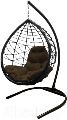 Кресло подвесное M-Group Капля Лори / 11530405 (черный ротанг/коричневая подушка)