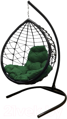 Кресло подвесное M-Group Капля Лори / 11530404 (черный ротанг/зеленая подушка)