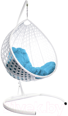 Кресло подвесное M-Group Капля Люкс / 11030103 (белый ротанг/голубая подушка)