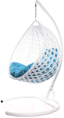 Кресло подвесное M-Group Капля Люкс / 11030103 (белый ротанг/голубая подушка)
