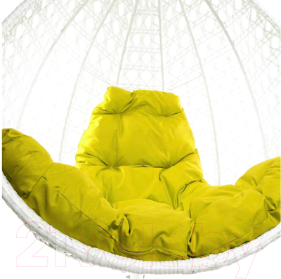 Кресло подвесное M-Group Капля Люкс / 11030111 (белый ротанг/желтая подушка)