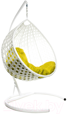 Кресло подвесное M-Group Капля Люкс / 11030111 (белый ротанг/желтая подушка)
