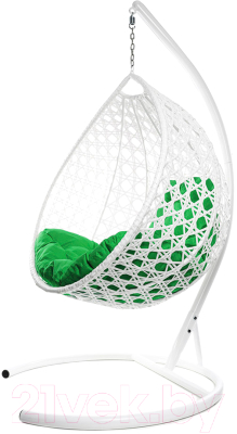 Кресло подвесное M-Group Капля Люкс / 11030104 (белый ротанг/зеленая подушка)