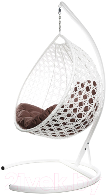 Кресло подвесное M-Group Капля Люкс / 11030105 (белый ротанг/коричневая подушка)