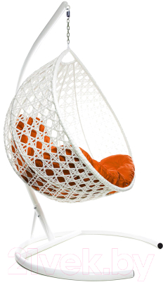 Кресло подвесное M-Group Капля Люкс / 11030107 (белый ротанг/оранжевая подушка)
