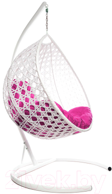 Кресло подвесное M-Group Капля Люкс / 11030108 (белый ротанг/розовая подушка)