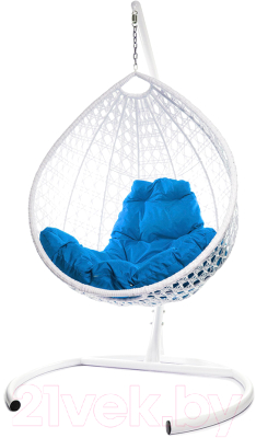 Кресло подвесное M-Group Капля Люкс / 11030110 (белый ротанг/синяя подушка)