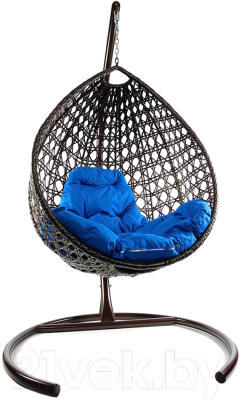Кресло подвесное M-Group Капля Люкс / 11030210 (коричневый ротанг/синяя подушка)