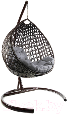 Кресло подвесное M-Group Капля Люкс / 11030209 (коричневый ротанг/серая подушка)