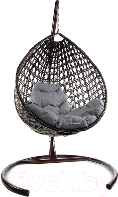 Кресло подвесное M-Group Капля Люкс / 11030209 (коричневый ротанг/серая подушка)