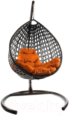 Кресло подвесное M-Group Капля Люкс / 11030207 (коричневый ротанг/оранжевая подушка)