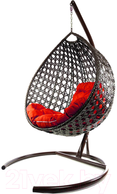 Кресло подвесное M-Group Капля Люкс / 11030206 (коричневый ротанг/красная подушка)