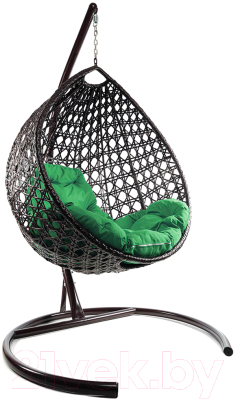 Кресло подвесное M-Group Капля Люкс / 11030204 (коричневый ротанг/зеленая подушка)