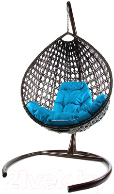 Кресло подвесное M-Group Капля Люкс / 11030203 (коричневый ротанг/голубая подушка)