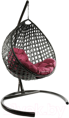 Кресло подвесное M-Group Капля Люкс / 11030202 (коричневый ротанг/бордовая подушка)