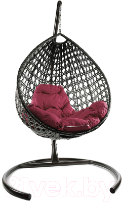 Кресло подвесное M-Group Капля Люкс / 11030202 (коричневый ротанг/бордовая подушка)
