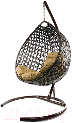 Кресло подвесное M-Group Капля Люкс / 11030201 (коричневый ротанг/бежевая подушка)