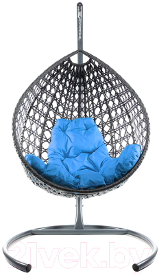Кресло подвесное M-Group Капля Люкс / 11030303 (серый ротанг/голубая подушка)