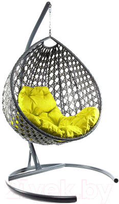 Кресло подвесное M-Group Капля Люкс / 11030311 (серый ротанг/желтая подушка)