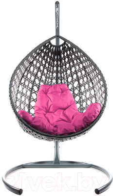 Кресло подвесное M-Group Капля Люкс / 11030308 (серый ротанг/розовая подушка)