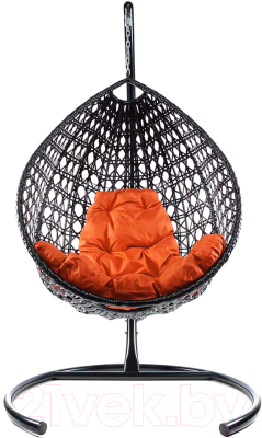 Кресло подвесное M-Group Капля Люкс / 11030407 (черный ротанг/оранжевая подушка)