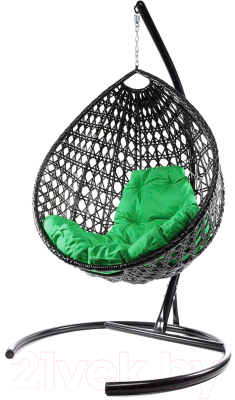 Кресло подвесное M-Group Капля Люкс / 11030404 (черный ротанг/зеленая подушка)