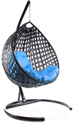 Кресло подвесное M-Group Капля Люкс / 11030403 (черный ротанг/голубая подушка)
