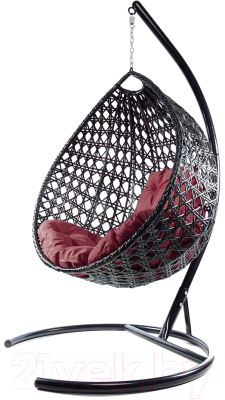 Кресло подвесное M-Group Капля Люкс / 11030402 (черный ротанг/бордовая подушка)