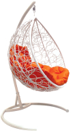 Кресло подвесное M-Group Капля / 11020107 (белый ротанг/оранжевая подушка) - 