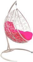 Кресло подвесное M-Group Капля / 11020108 (белый ротанг/розовая подушка) - 