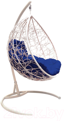 Кресло подвесное M-Group Капля / 11020110 (белый ротанг/синяя подушка)
