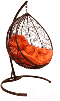 Кресло подвесное M-Group Капля / 11020207 (коричневый ротанг/оранжевая подушка)