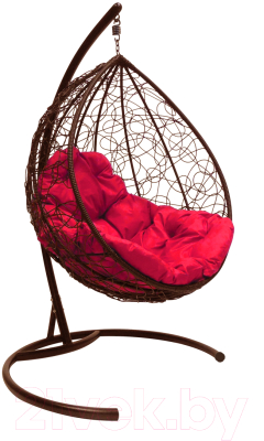 Кресло подвесное M-Group Капля / 11020206 (коричневый ротанг/красная подушка)
