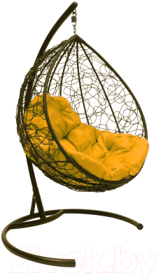 Кресло подвесное M-Group Капля / 11020211 (коричневый ротанг/желтая подушка)
