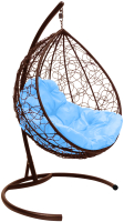 Кресло подвесное M-Group Капля / 11020203 (коричневый ротанг/голубая подушка) - 