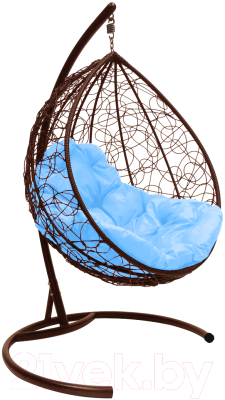 Кресло подвесное M-Group Капля / 11020203 (коричневый ротанг/голубая подушка)