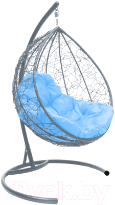Кресло подвесное M-Group Капля / 11020303 (серый ротанг/голубая подушка)