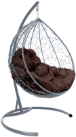 Кресло подвесное M-Group Капля / 11020305 (серый ротанг/коричневая подушка) - 
