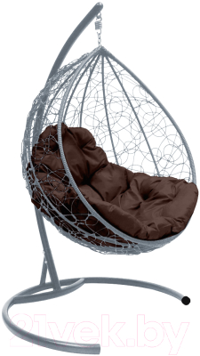 Кресло подвесное M-Group Капля / 11020305 (серый ротанг/коричневая подушка)