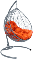 Кресло подвесное M-Group Капля / 11020307 (серый ротанг/оранжевая подушка) - 