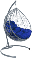 Кресло подвесное M-Group Капля / 11020310 (серый ротанг/синяя подушка) - 
