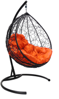 Кресло подвесное M-Group Капля / 11020407 (черный ротанг/оранжевая подушка) - 
