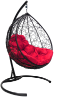 Кресло подвесное M-Group Капля / 11020406 (черный ротанг/красная подушка) - 