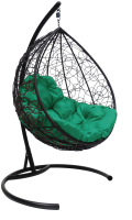 Кресло подвесное M-Group Капля / 11020404 (черный ротанг/зеленая подушка) - 