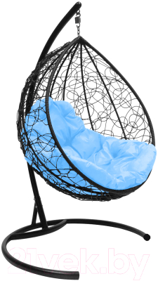 Кресло подвесное M-Group Капля / 11020403 (черный ротанг/голубая подушка)