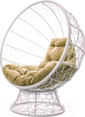 Кресло садовое M-Group Кокос на подставке / 11590101 (белый ротанг/бежевая подушка)