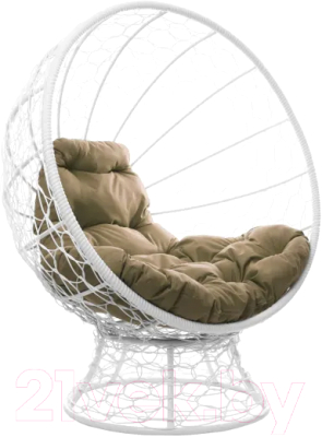 Кресло садовое M-Group Кокос на подставке / 11590101 (белый ротанг/бежевая подушка)