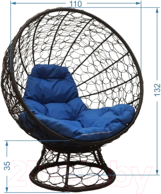 Кресло садовое M-Group Кокос на подставке / 11590407 (черный ротанг/оранжевая подушка)